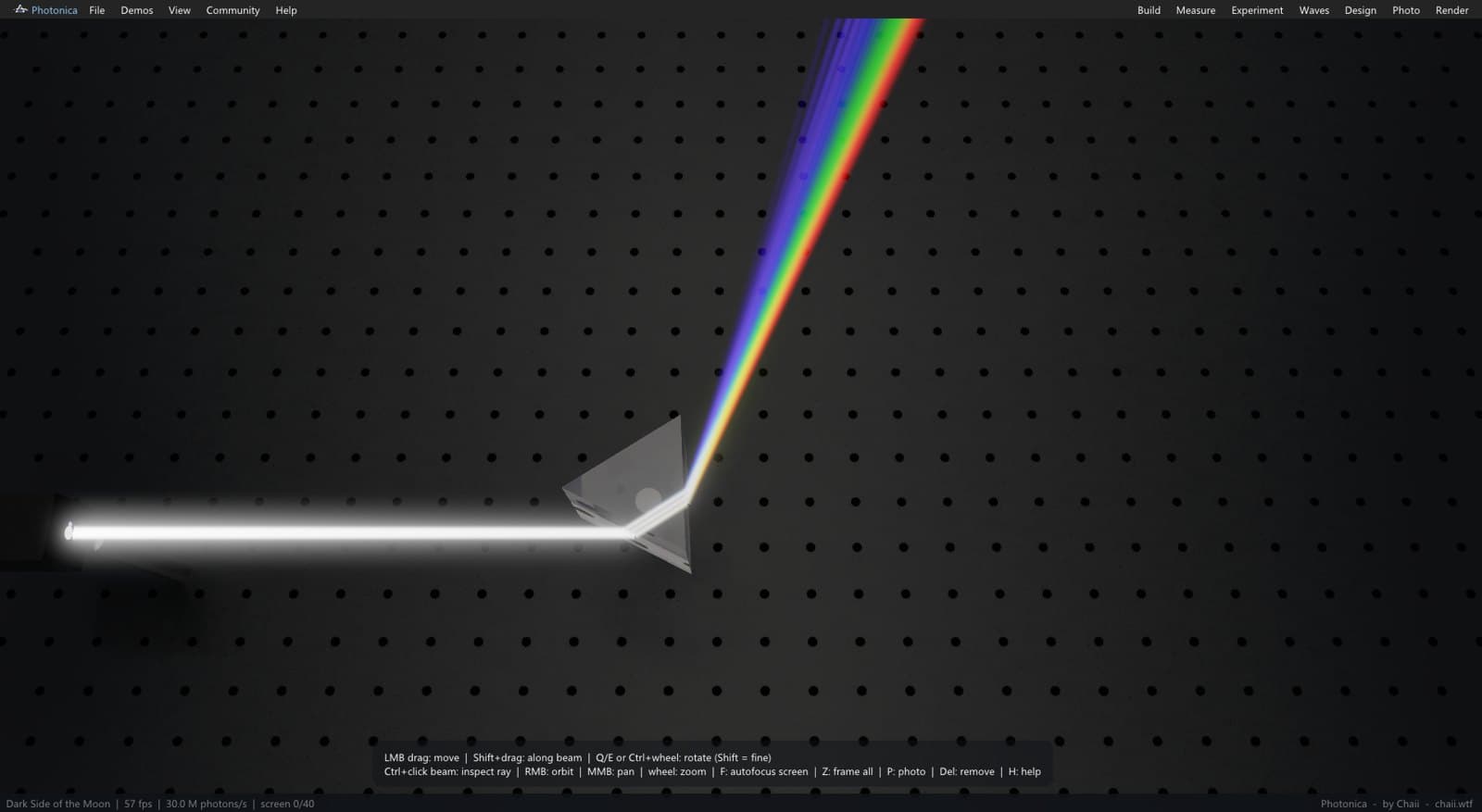 White light entering a glass prism and leaving as a spectrum, in Photonica